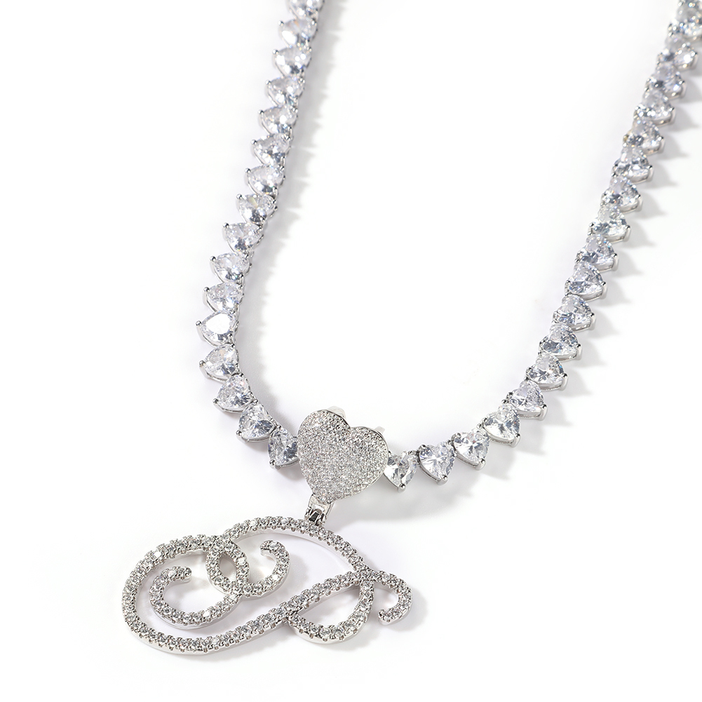Tennis Bracelet Cubic - Uwin Cursive harfler ile 6mm kalp