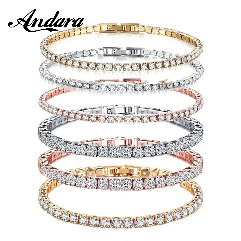Tennis Bracelet Cubic - 925 Ayar Gümüş Gül Altın Tenis