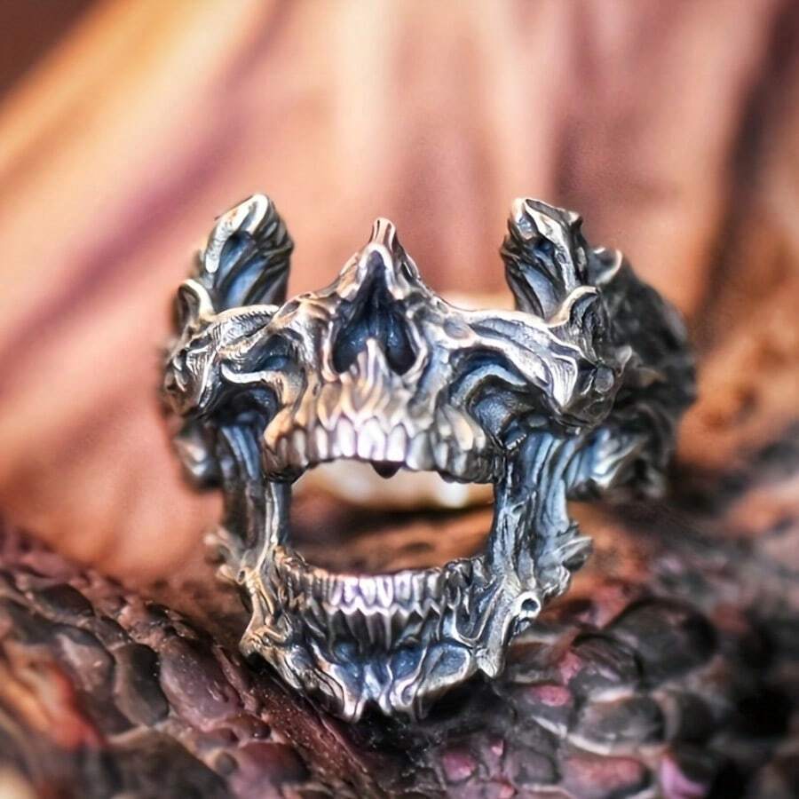 Gothic Skull Ring - Vintage Gotik Ölüm Kafatası Maske Yüzüğü