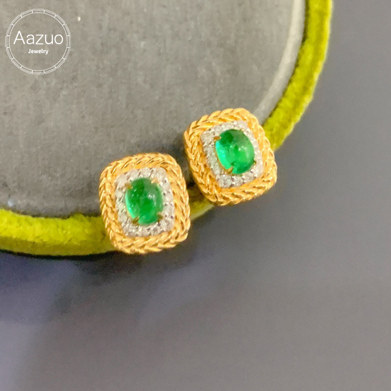 Diamond Stud Earrings - Aazuo Gerçek 18 Ayar Sarı Altın